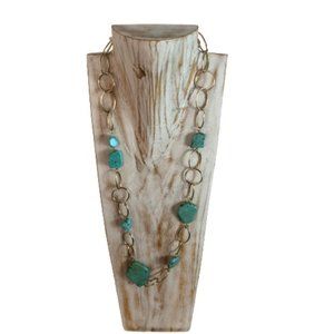 Turquoise Gold Tone Chunky Chain Long Necklace